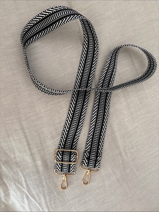 Accessories - Adjustable Black & White Patterned Purse Strap with Gold Hardware